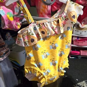 Yellow Bee Print Kids One Piece